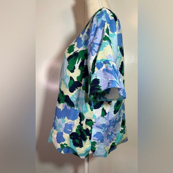 Charter Club Linen Blue Blouse Tulip Short Sleeves Women’s Size MP - Picture 3 of 8